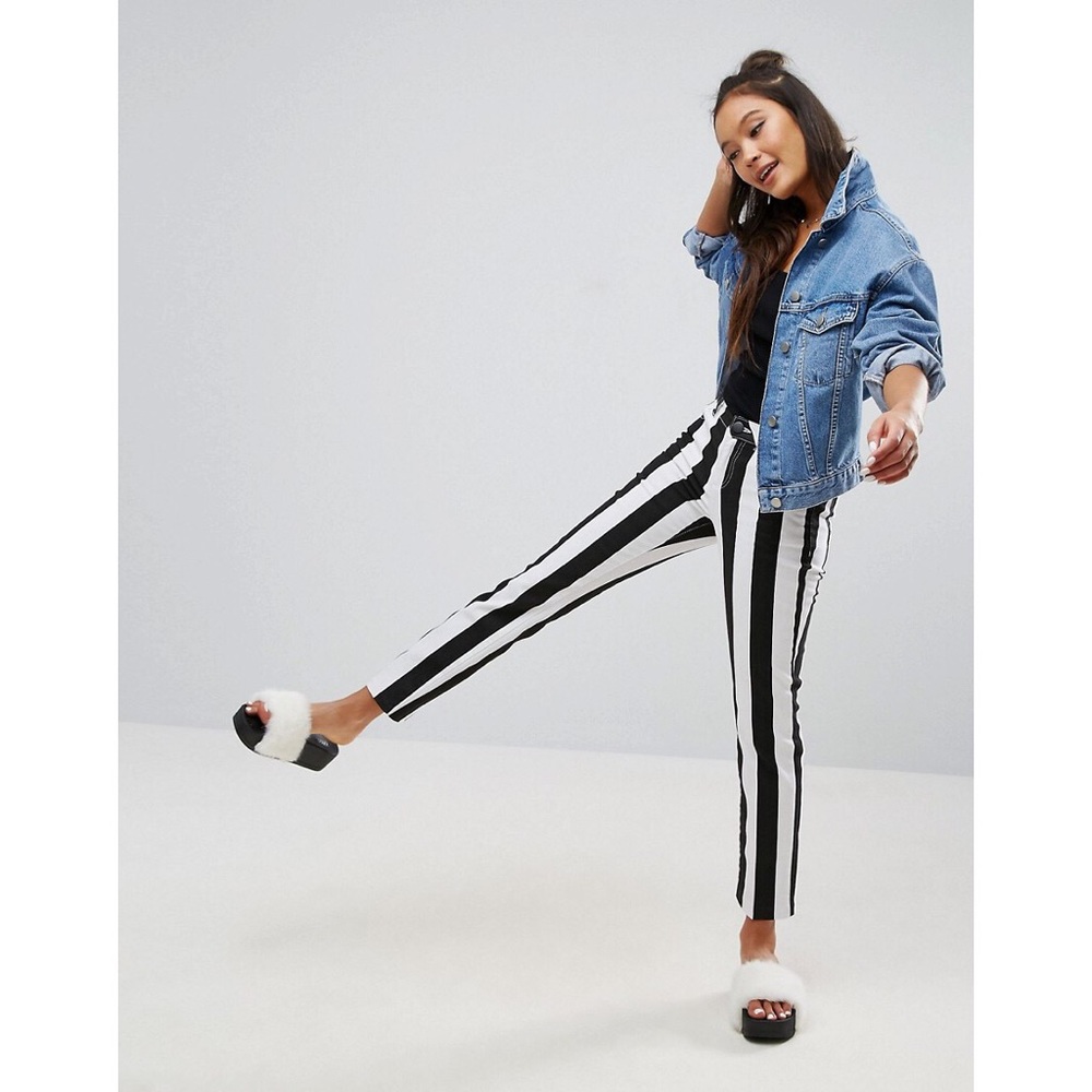 High Waisted Striped Jeans